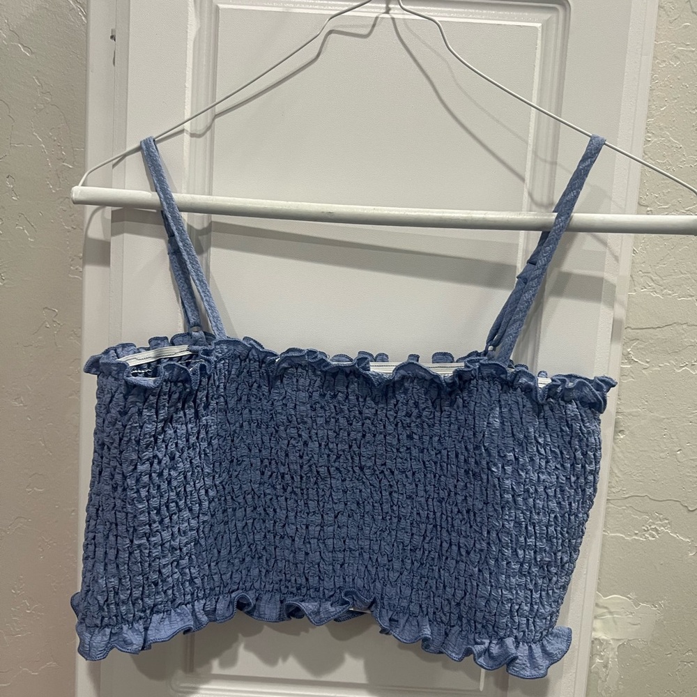 sear-sucker strap top girls denim blue
